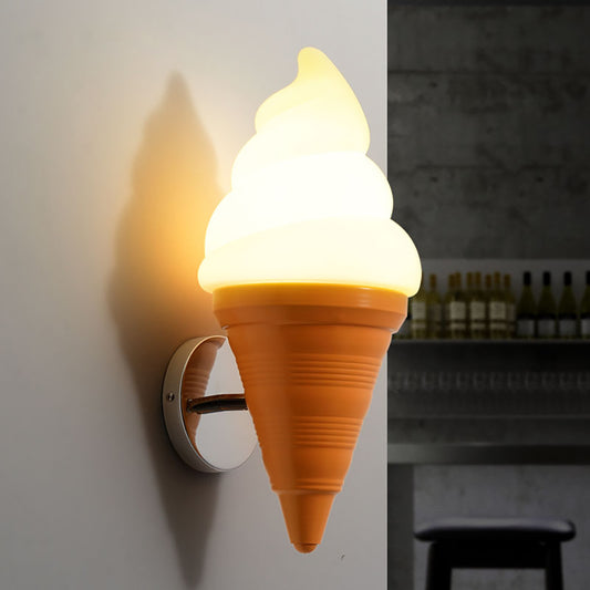 Aeyee Cute Ice Cream Cones Wall Sconce, Plastic Wall Light, Modern Children's Room Lighting for Children's Room Cafe in Orange