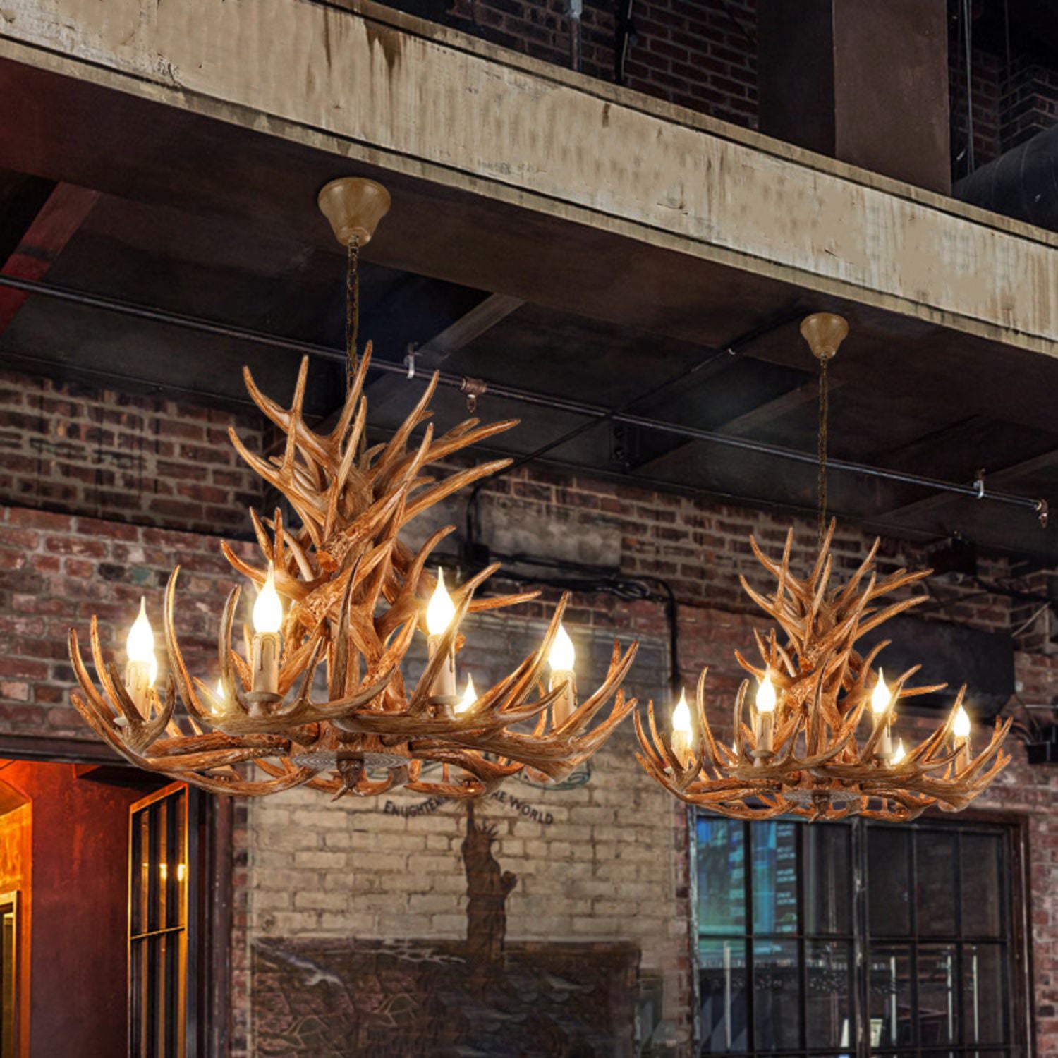 Resin Antler Chandelier - Aeyee Tier Rustic Antler Fixture, 9 Lights F ...