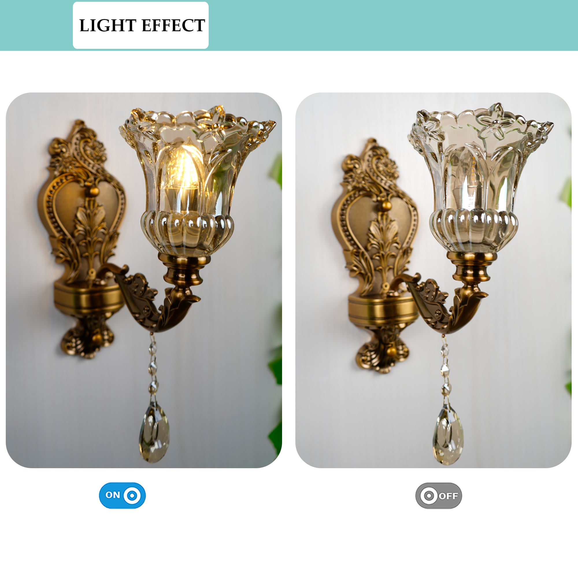 Vintage Wall Sconce Lamp - Matte Brass With Flower Glass Shade For Bedroom & Living Room