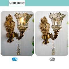 Aeyee Vintage Wall Sconce, Antique Brass Wall Light, Crystal Floral Bedside Wall Lamp for Entrance, Bedroom, Hallway