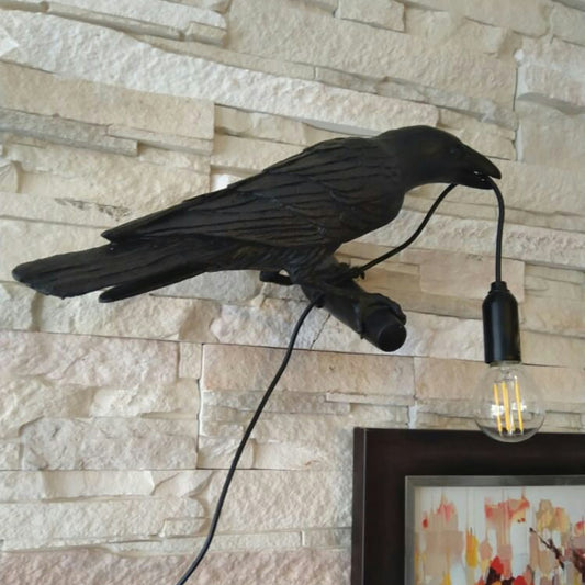 Aeyee Rustic Crow Wall Sconce, Plug in Crow Light, Resin Farmhouse Decorative Wall Light Black Finish