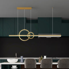 Modern LED Pendant Light Fixture - Aeyee Linear Shaped Island Light, Dimmable Chandeliers, Ring Aluminum Hanging Lamp for Dining Room