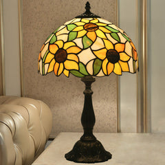 Aeyee Sunflower Tiffany Table Lamp, Elegant Bedside Table Lamp with Stained Glass Shade, Orange Nightstands Table Light for Living Room End Tables