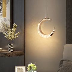 Aeyee Moon Shaped Pendant Light Fixture, Dimmable LED Ring Hanging Lamp, Adjustable Kitchen Island Pendant Light Gold Finish