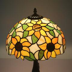 Aeyee Sunflower Tiffany Table Lamp, Elegant Bedside Table Lamp with Stained Glass Shade, Orange Nightstands Table Light for Living Room End Tables