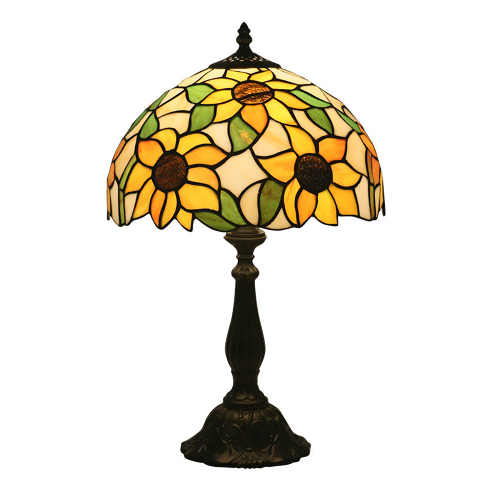 Aeyee Sunflower Tiffany Table Lamp, Elegant Bedside Table Lamp with Stained Glass Shade, Orange Nightstands Table Light for Living Room End Tables