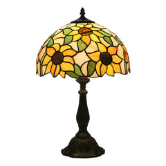 Aeyee Sunflower Tiffany Table Lamp, Elegant Bedside Table Lamp with Stained Glass Shade, Orange Nightstands Table Light for Living Room End Tables