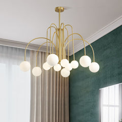 Aeyee Glass Globe Chandelier, Modern Pendant Light, Mid-Century Hanging Light for Dining Room Living Room Gold Finish