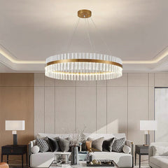 Gold Crystal Chandelier - Aeyee LED Hanging Light Round Ceiling Pendant Light Fixture for Dining Room, Kitchen Island