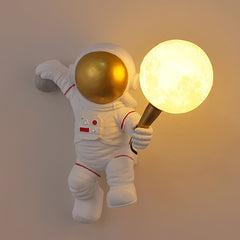 Aeyee Astronaut Wall Sconce, Modern Kids Moon Wall Light with PLA Shade, Cute Wall Lamp for Boys Girls Bedroom