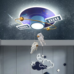 Aeyee Creative Space Theme Flush Mount Ceiling Light LED Cartoon Hanging Lamp, Dimmable Round Astronaut Ceiling Light