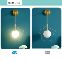 Aeyee Modern Star Shaped Wall Sconce, Mid-Century Wall Mount Light, Cute Globe Glass Wall Lamp for Bedroom Living Room in Gold