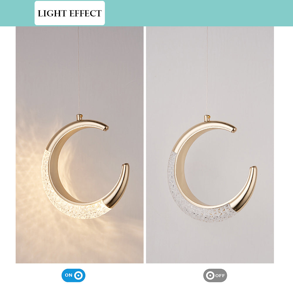 Aeyee Moon Shaped Pendant Light Fixture, Dimmable LED Ring Hanging Lam ...