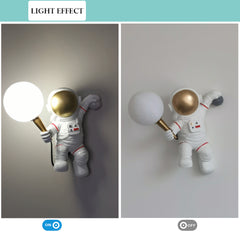 Aeyee Astronaut Wall Sconce, Modern Kids Moon Wall Light with PLA Shade, Cute Wall Lamp for Boys Girls Bedroom