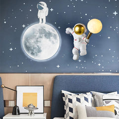 Aeyee Astronaut Wall Sconce, Modern Kids Moon Wall Light with PLA Shade, Cute Wall Lamp for Boys Girls Bedroom