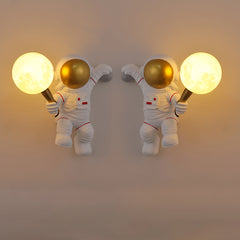 Aeyee Astronaut Wall Sconce, Modern Kids Moon Wall Light with PLA Shade, Cute Wall Lamp for Boys Girls Bedroom