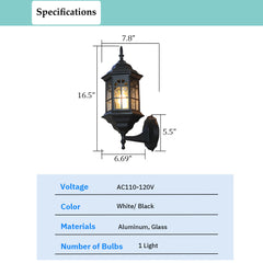 Aeyee Outdoor Lantern Light, Outdoor Wall Sconce with Glass Shade, Aluminum Body, 16.5" Waterproof Porch Lantern, Garage Lamp