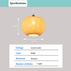 Bamboo Pendant Light Fixture - Aeyee Handwoven Rattan Hanging Light Globe Classy Ceiling Pendant Lamp in Beige (13.7 x 13.7 inches)