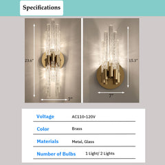 Aeyee Minimalist Linear Tube Wall Sconce, Brass Wall Light with Glass Shade, Wall Mount Lamp for Mirror, Bedroom, Hallway