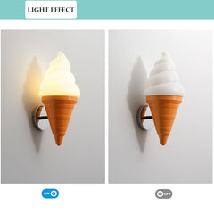 Aeyee Cute Ice Cream Cones Wall Sconce, Plastic Wall Light, Modern Children's Room Lighting for Children's Room Cafe in Orange