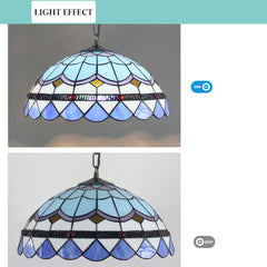 Aeyee Tiffany Chandelier Light Blue Stained Glass Pendant Light Fixture, Vintage Hanging Lamp for Dining Room, Bedroom