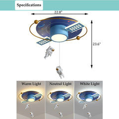 Aeyee Creative Space Theme Flush Mount Ceiling Light LED Cartoon Hanging Lamp, Dimmable Round Astronaut Ceiling Light