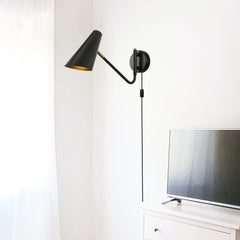 Aeyee Modern Black Wall Lamp, Swing Arm Wall Lamp, Industrial Wall Mount Lighting for Bedroom Corridor