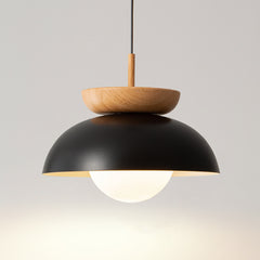 Aeyee Modern Glass Pendant Light Fixture, Dome Hanging Light, Adjustable Length Wood Hanging Pendant Lamp