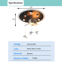 Aeyee Creative Space Theme Flush Mount Ceiling Light LED Cartoon Hanging Lamp, Dimmable Round Astronaut Ceiling Light