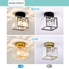 Aeyee Crystal Flush Mount Ceiling Light, Clean Hallway Light fixtures, Modern Square Shaped Entryway Light