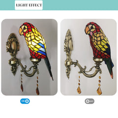 Aeyee Parrot Wall Sconce, Tiffany Wall Light with Stained Glass Shade, Retro Birds Wall Lamp for Bedroom, Stairway, Corridor