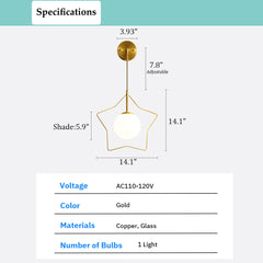 Aeyee Modern Star Shaped Wall Sconce, Mid-Century Wall Mount Light, Cute Globe Glass Wall Lamp for Bedroom Living Room in Gold