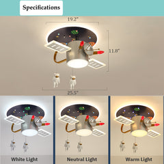 Aeyee Creative Space Theme Flush Mount Ceiling Light LED Cartoon Hanging Lamp, Dimmable Round Astronaut Ceiling Light