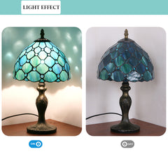 Aeyee Tiffany Stained Glass Bedside Table Lamp with Bead Decoration, Elegant Nightstands Table Light for Living Room