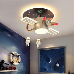 Aeyee Creative Space Theme Flush Mount Ceiling Light LED Cartoon Hanging Lamp, Dimmable Round Astronaut Ceiling Light