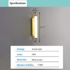 Aeyee Linear Tube Wall Sconce Lighting, LED Wall Mount Light with Glass Shade, 2800K Gold Vanity Light Fixture