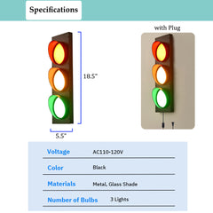 Aeyee Industrial Traffic Light Vintage Stop Light with Remote, 18.5" Fun Wall Lamp for Kids Bedroom, Office, Bar