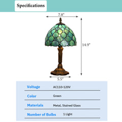 Aeyee Tiffany Stained Glass Bedside Table Lamp with Bead Decoration, Elegant Nightstands Table Light for Living Room