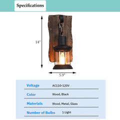 Aeyee Rustic Wood Wall Sconces, Industrial Farmhouse Wall Light, 1 Light Wall Lantern for Bedroom Hallway Stairway Bar