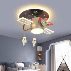 Aeyee Creative Space Theme Flush Mount Ceiling Light LED Cartoon Hanging Lamp, Dimmable Round Astronaut Ceiling Light