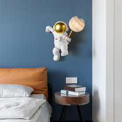 Aeyee Astronaut Wall Sconce, Modern Kids Moon Wall Light with PLA Shade, Cute Wall Lamp for Boys Girls Bedroom