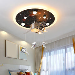 Aeyee Creative Space Theme Flush Mount Ceiling Light LED Cartoon Hanging Lamp, Dimmable Round Astronaut Ceiling Light