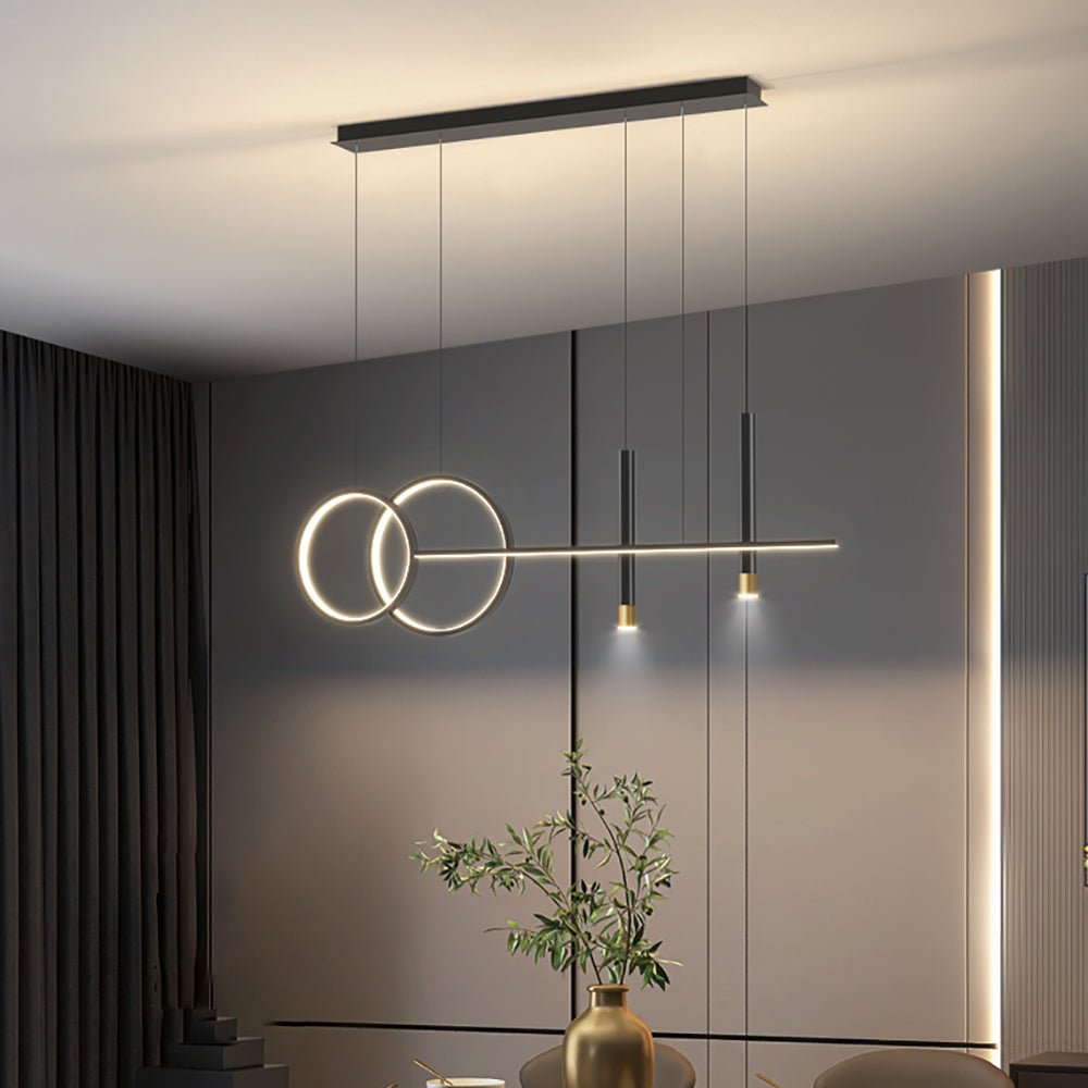Modern LED Chandelier, 5 Rings Chandelier(D=23.62),Dimmable Led Chandelier  for Dining Room with Remote Control,Silver LED Pendant Lighting Hanging