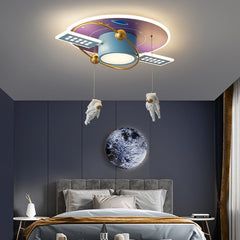 Aeyee Creative Space Theme Flush Mount Ceiling Light LED Cartoon Hanging Lamp, Dimmable Round Astronaut Ceiling Light