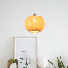 Bamboo Pendant Light Fixture - Aeyee Handwoven Rattan Hanging Light Globe Classy Ceiling Pendant Lamp in Beige (13.7 x 13.7 inches)