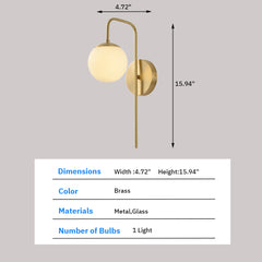 Modern Brass Wall Sconce - Aeyee Elegant Wall Sconce Lighting Gooseneck Arm 1 Light Wall Lamp with Globe Glass Shade