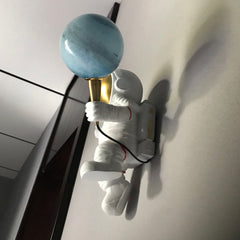 Aeyee Astronaut Wall Sconce, Modern Kids Moon Wall Light with PLA Shade, Cute Wall Lamp for Boys Girls Bedroom