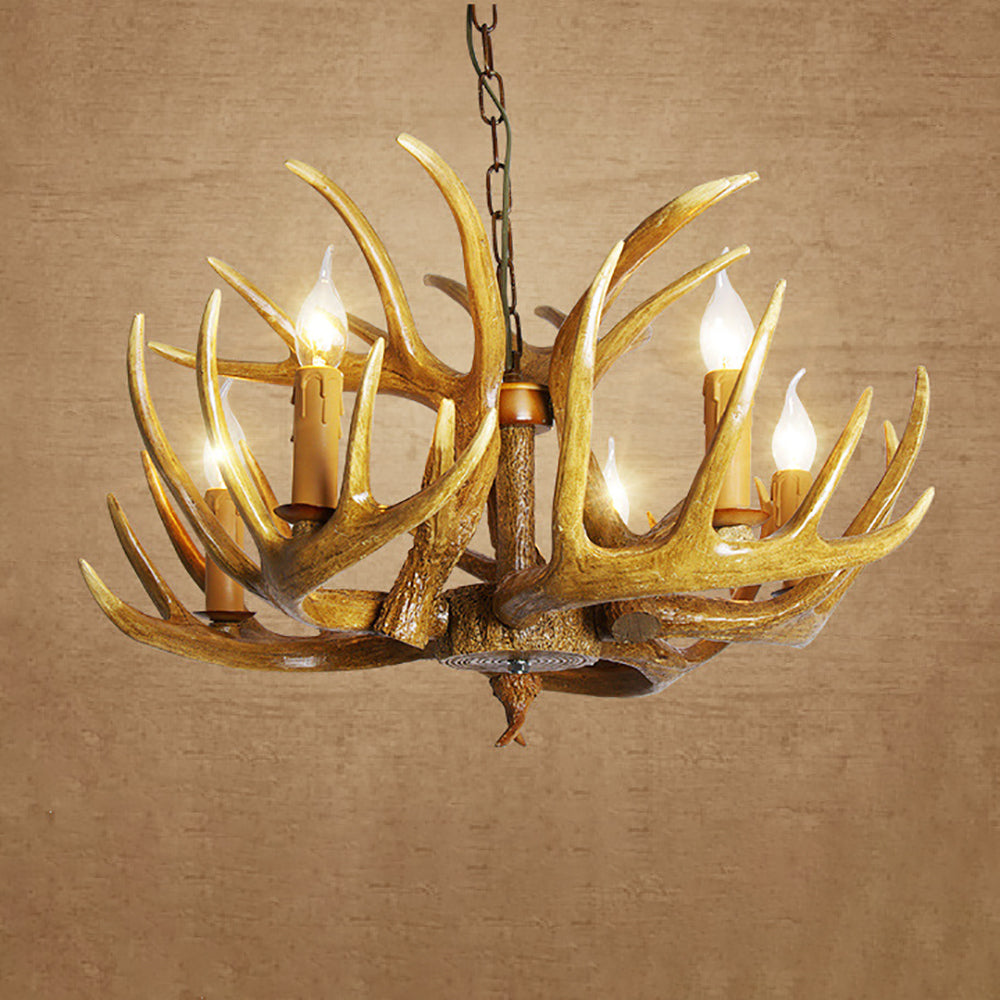Aeyee Rustic Tiered Antler Chandelier, Resin Antler Fixture, Farmhouse Hanging Light, Candle Pendant Light