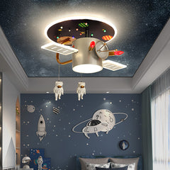 Aeyee Creative Space Theme Flush Mount Ceiling Light LED Cartoon Hanging Lamp, Dimmable Round Astronaut Ceiling Light