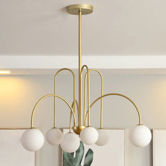 Aeyee Glass Globe Chandelier, Modern Pendant Light, Mid-Century Hanging Light for Dining Room Living Room Gold Finish